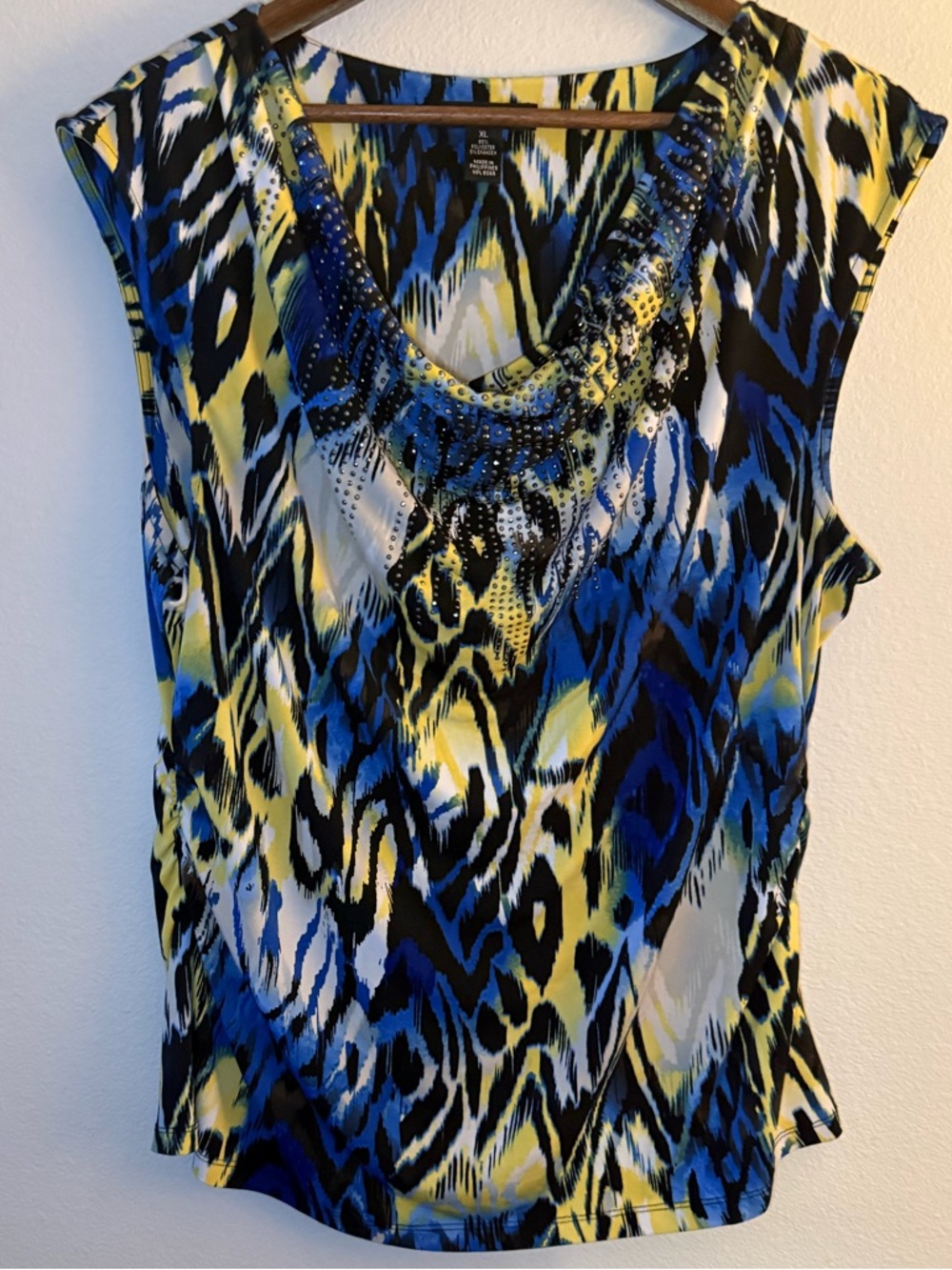 Style & Co. Beaded Animal-Print Sleeveless Top in Black, Blue & Yellow